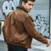 Chris Men's Real Brown Leather Jacket Removable Fur Collar - Image 5
