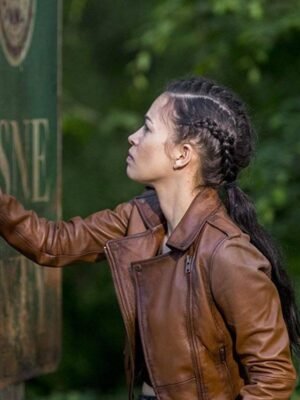 Alternative view of Christian Serratos The Walking Dead Season 9 Brown Leather Jacket