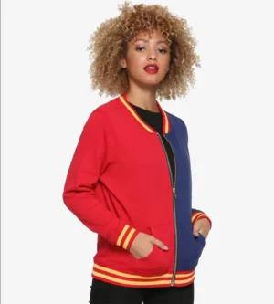 Dc Comics Harley Quinn Red and Blue Bomber Jacket