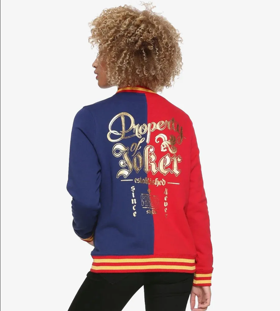 Alternative view of Dc Comics Harley Quinn Red and Blue Bomber Jacket