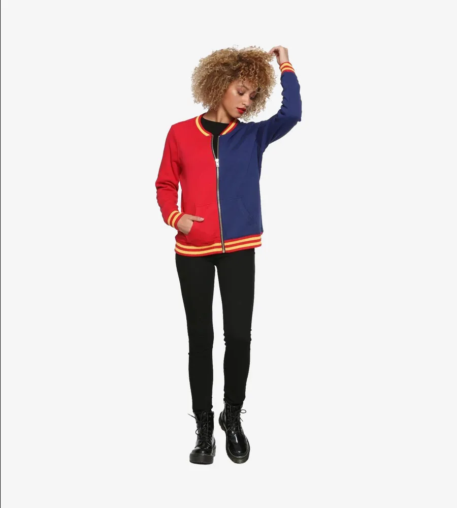 Dc Comics Harley Quinn Red and Blue Bomber Jacket - Image 3