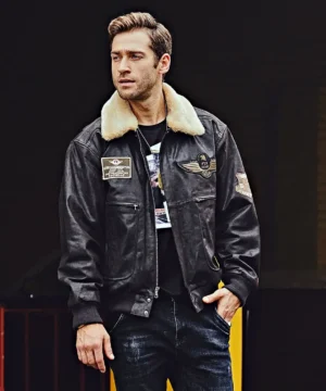 Denver Men's Black Flavor Bomber Leather Jacket Aviator with Removable Collar
