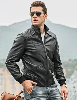 Detroit Men's Stand Collar Real Moto Leather Jacket