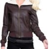 Harley Quinn Joker Fur Costume Bombshell Brown Leather Jacket - Image 2