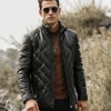 Houston Men's Puffer Real Leather Jacket Stand Fur Collar