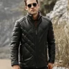 Houston Men's Puffer Real Leather Jacket Stand Fur Collar - Image 5
