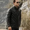 Houston Men's Puffer Real Leather Jacket Stand Fur Collar - Image 6