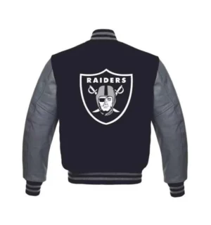 Alternative view of Las Vegas Raiders Black and Grey Varsity Letterman Jacket