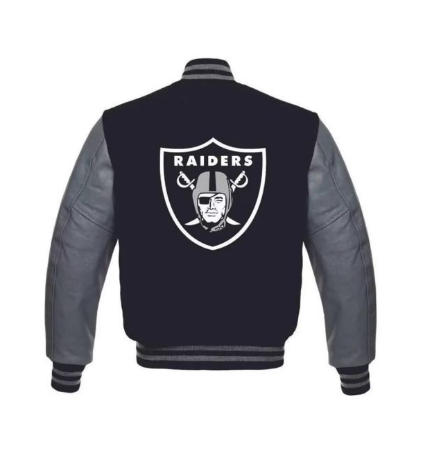 Las Vegas Raiders Black and Grey Varsity Letterman Jacket - Image 2