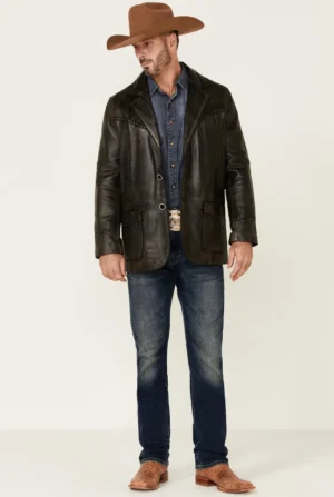 Alternative view of Yellowstone Men's Black Genuine Leather Western Blazer