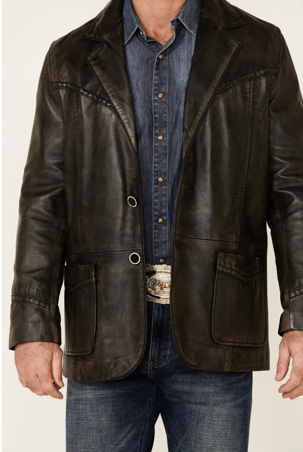 Yellowstone Men's Black Genuine Leather Western Blazer - Image 3