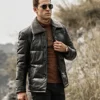Memphis Men's Black Leather Puffer Coat with removable Fur Collar - Image 4