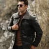 Memphis Men's Black Leather Puffer Coat with removable Fur Collar - Image 5