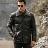 Memphis Men's Black Leather Puffer Coat with removable Fur Collar - Image 6