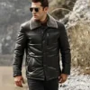 Memphis Men's Black Leather Puffer Coat with removable Fur Collar - Image 7