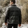 Memphis Men's Black Leather Puffer Coat with removable Fur Collar - Image 8