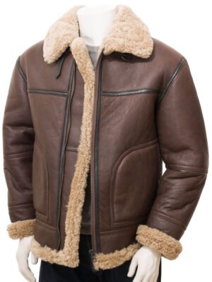 Men Vintage Brown Shearling Jacket