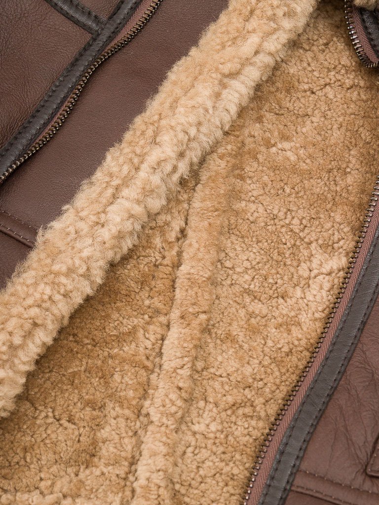 Men Vintage Brown Shearling Jacket - Image 6