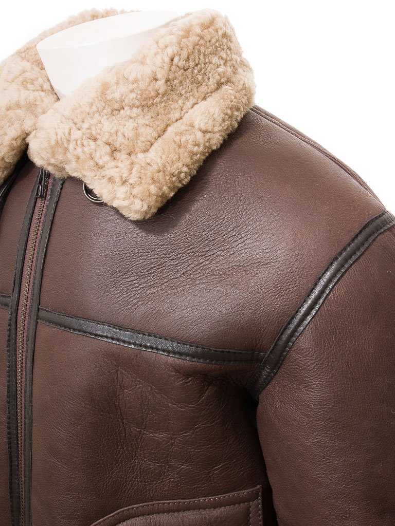 Men Vintage Brown Shearling Jacket - Image 4