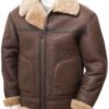 Men Vintage Brown Shearling Jacket - Image 2