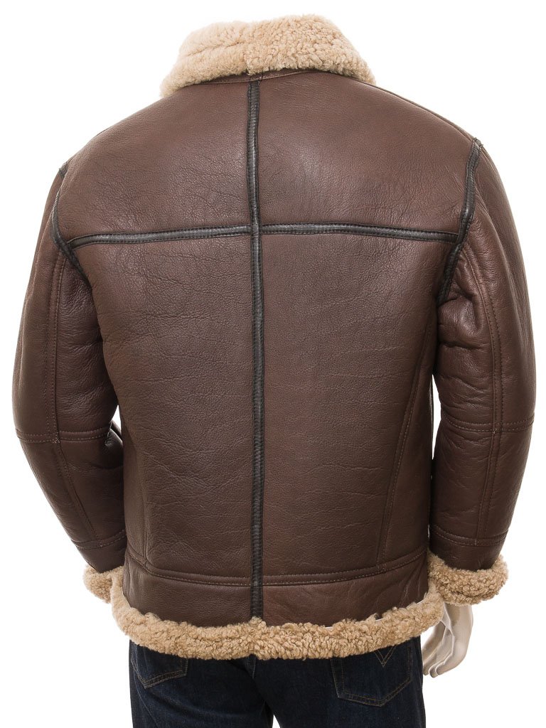 Men Vintage Brown Shearling Jacket - Image 3