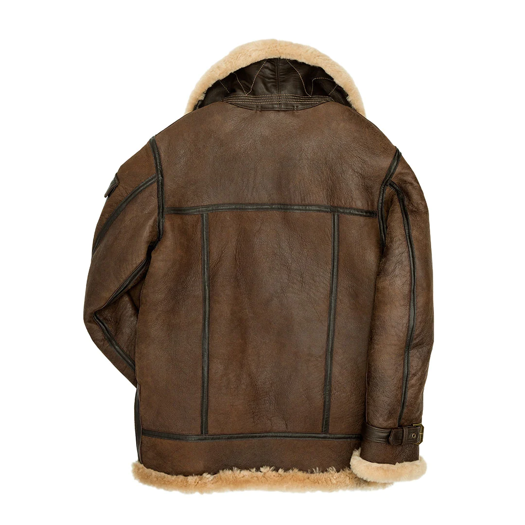 Men's Brown B3 Flying Aviator Shearling Sheepskin Leather Jacket - Image 3