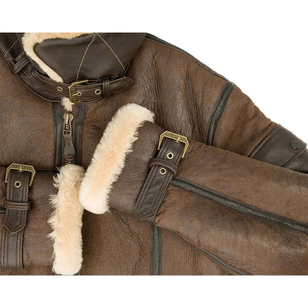 Men's Brown B3 Flying Aviator Shearling Sheepskin Leather Jacket - Image 4