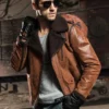 Men's Brown Faux Shearling Sheepskin Leather Jacket