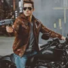 Men's Brown Leather Flavor Moto Jacket with Removable Hooded - Image 4