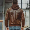 Men's Brown Leather Flavor Moto Jacket with Removable Hooded - Image 5