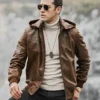 Men's Brown Real Flavor Leather Jacket Removable Hooded