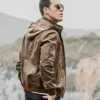 Men's Brown Real Flavor Leather Jacket Removable Hooded - Image 10