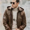Men's Brown Real Flavor Leather Jacket Removable Hooded - Image 6