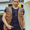 Men's Brown Retro Multi Pockets Leather Vest