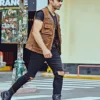 Men's Brown Retro Multi Pockets Leather Vest - Image 4