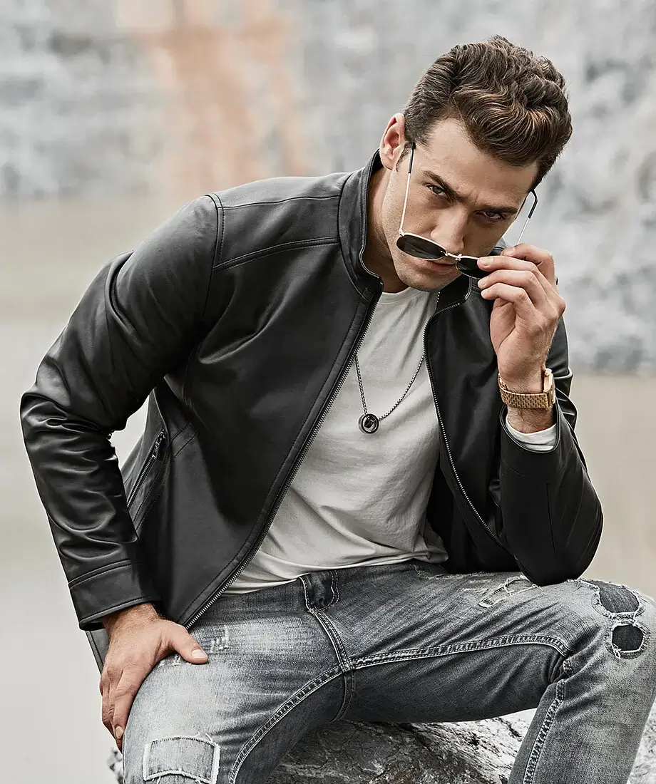 Men's Classic Black Real Leather Moto Jacket - Image 4