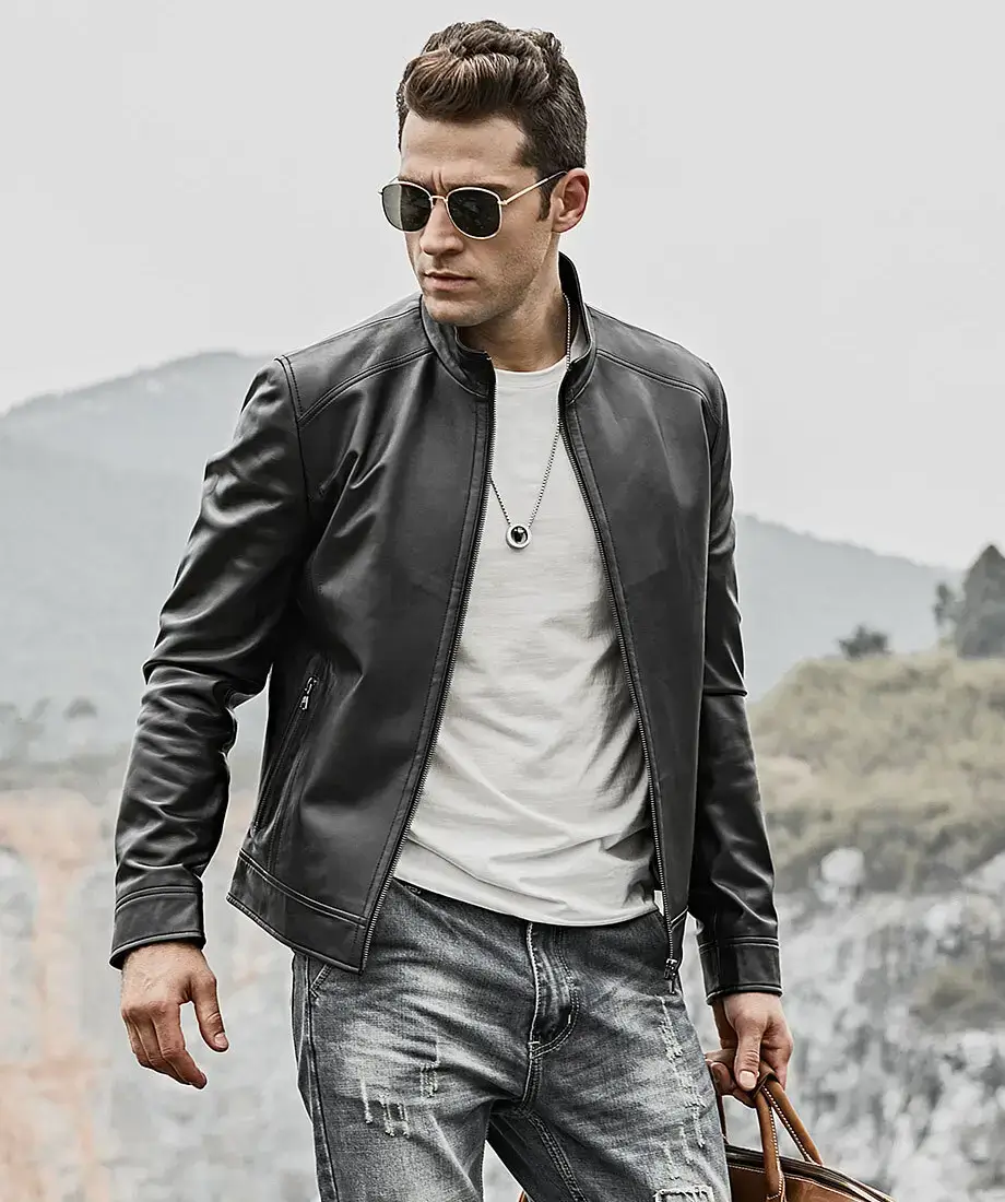 Men's Classic Black Real Leather Moto Jacket - Image 7