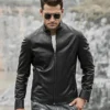 Men's Classic Black Real Leather Moto Jacket - Image 2
