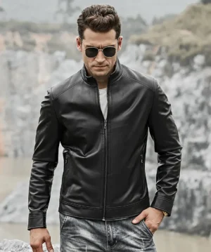 Alternative view of Men's Classic Black Real Leather Moto Jacket