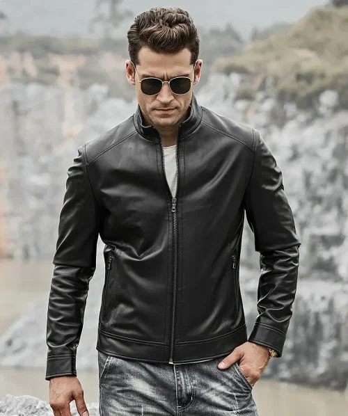 Alternative view of Men's Classic Black Real Leather Moto Jacket