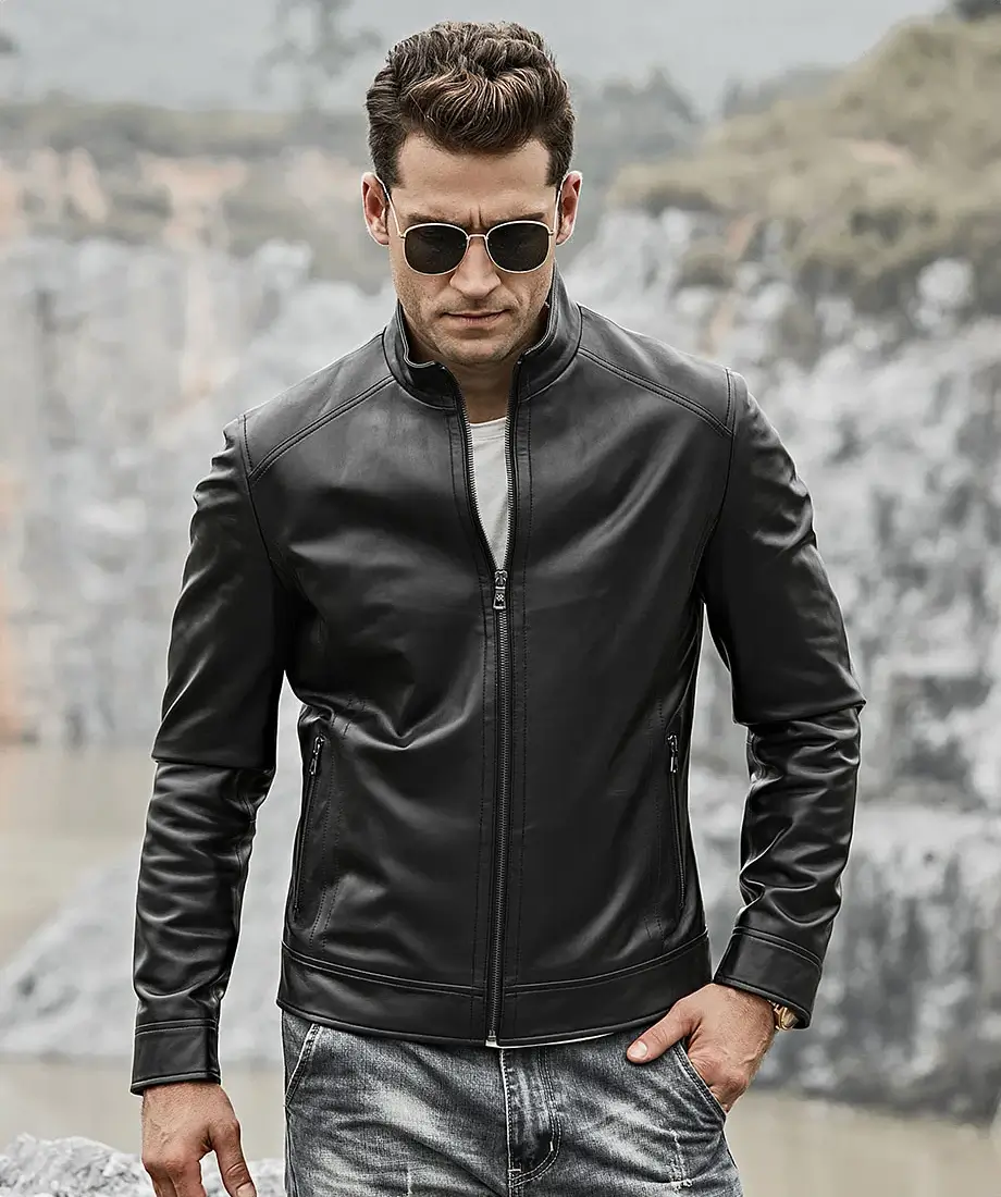 Men's Classic Black Real Leather Moto Jacket - Image 2