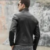 Men's Classic Black Real Leather Moto Jacket - Image 3