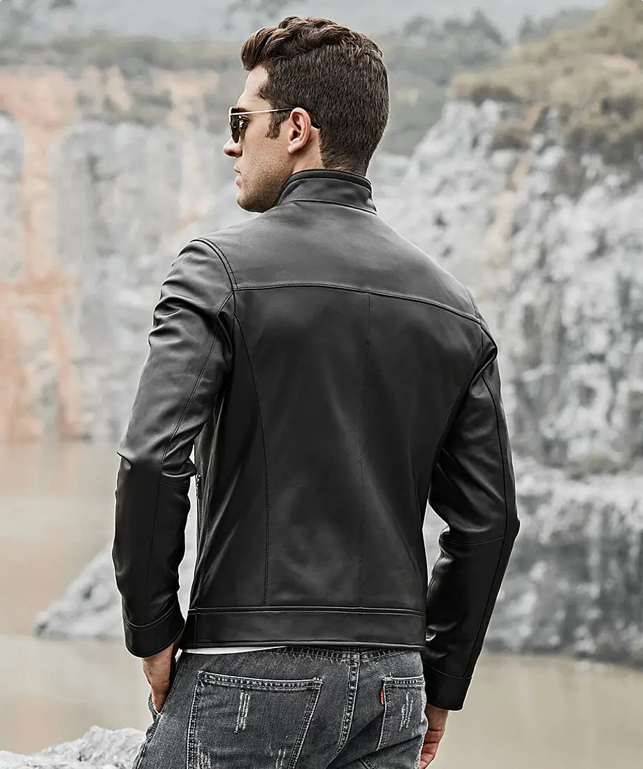 Men's Classic Black Real Leather Moto Jacket - Image 3