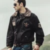 Men's Dark Brown Aviator Bomber Leather Jacket with Fur collar - Image 2