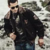 Men's Dark Brown Aviator Bomber Leather Jacket with Fur collar - Image 3