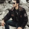Men's Dark Brown Aviator Bomber Leather Jacket with Fur collar - Image 4