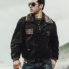 Men's Dark Brown Aviator Bomber Leather Jacket with Fur collar