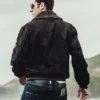 Men's Dark Brown Aviator Bomber Leather Jacket with Fur collar - Image 7
