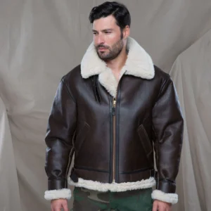 Mens Genuine Shearling Sheepskin B-3 Bomber Jacket
