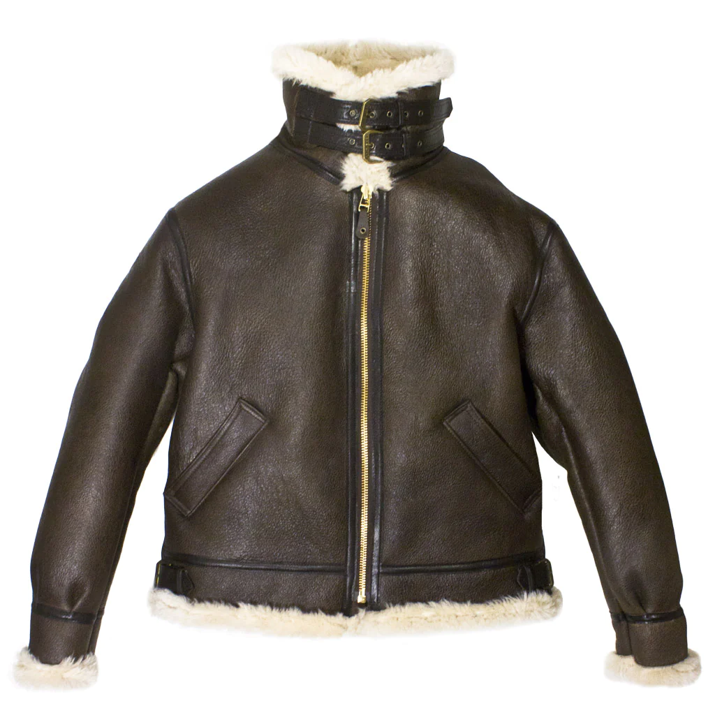 Mens Genuine Shearling Sheepskin B-3 Bomber Jacket - Image 3